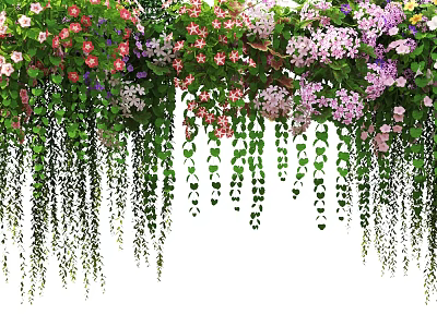 Lush Hanging Vines Adorned With Pink Purple Flowers And Green Leaves 3d model