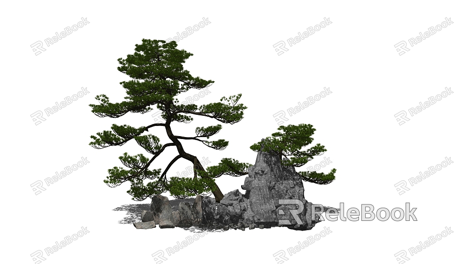 Modern landscape sketch rockery stone dry landscape courtyard landscape pine outdoor plants Zen landscape model