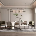 Elegant Modern Restaurant Interior With Chandelier Dining Table And Comfortable Chairs 3d model