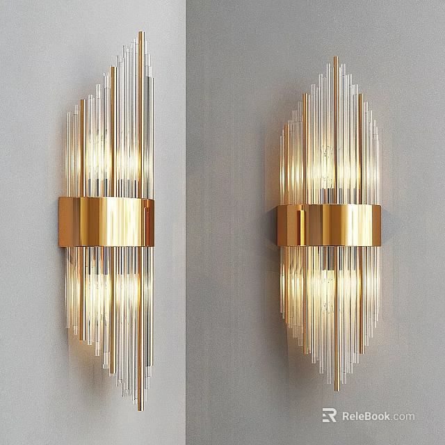 Modern Elegant Wall Lamp With Gold Frame And Glass Stripes Warm Lighting Design 3d model 