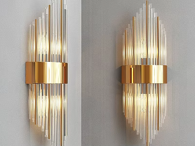 Modern Elegant Wall Lamp With Gold Frame And Glass Stripes Warm Lighting Design 3d model