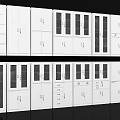 White Display Shelves with Various Designs Including Glass Doors and Storage Cabinets