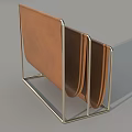 Modern Three Tier File Holder With Brown Leather Panels And Metal Frame