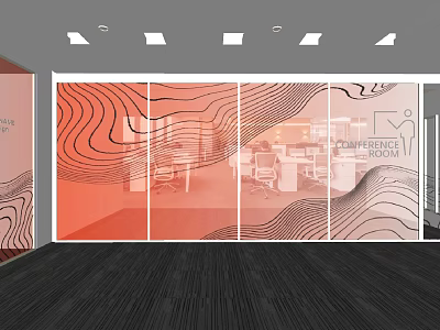 Modern Office Decorative Wall Featuring Orange And White Wavy Lines Design 3d model