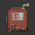 Red Industrial Equipment Machinery Featuring Warning Signs Control Panel And Pipes Structure