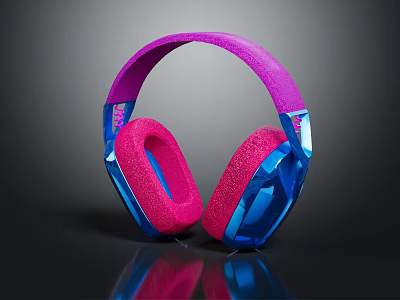 Stylish Modern Pink Blue Headphones With Padded Earmuffs And Reflective Design 3d model