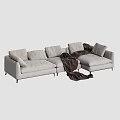 Modern Light Gray Sectional Sofa Set With Multiple Cushions And Dark Brown Blanket 3d model