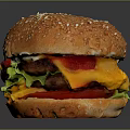 Delicious Juicy Cheeseburger With Sesame Bun Fresh Lettuce Tomato And Bell Peppers