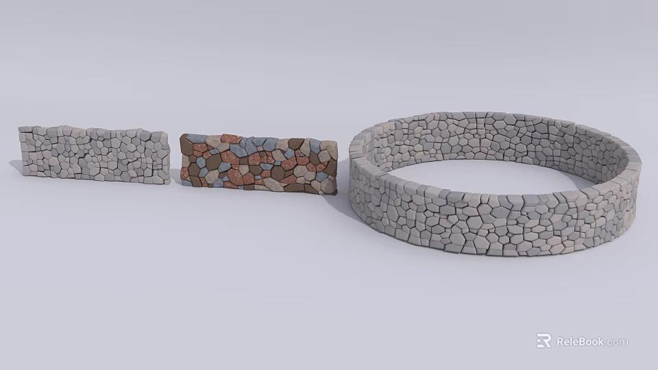 Building Exterior Wall Featuring Textured Stone Panels Multi Colored Patterns And Circular Design 3d model