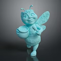 Detailed Blue Cartoon Bee Sculpture Carving With Patterned Wings Holding Jar And Cute Expression
