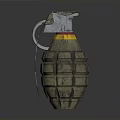 Vintage Hand Grenade Weapon with Metal Fuse Yellow Red Ring and Ribbed Textured Body