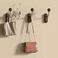Brown Wall Hooks On Beige Wall With Checkered Bag Plants And Brown Bag