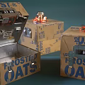Frosty Oats Packaging Boxes Open With Interior And Closed With Decorative Bow