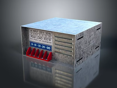 Computer Power Supply Unit With Metal Case Red Terminals And 2500W Peak Load 3d model