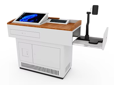 White Functional Desk With Tablet Keyboard Extending Arm Storage Drawer And Cabinet 3d model
