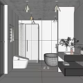 Modern Bathroom Interior With Glass Door Shower Free Standing Bathtub Vanity Toilet And Potted Plant