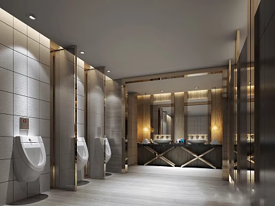 Modern Public Restroom Interior With Tiled Walls Urinals Washbasins And Mirrors 3d model