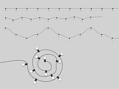 Decorative Lights with Small Bulbs in Straight Wave and Spiral Arrangements for Decoration 3d model