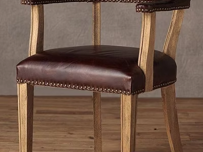 Vintage Single Sofa With Brown Leather Upholstery And Wooden Armrests Legs 3d model