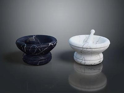 Elegant Black and White Marble Mortar and Pestle Set for Home Use 3d model