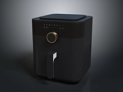 Modern Black Air Fryer With Digital Control Panel And Golden Knob Design 3d model