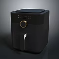 Modern Black Air Fryer With Digital Control Panel And Golden Knob Design