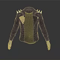 Fashionable Black Leather Jacket With Spike Decorations Shoulder Dot Patch And Gray T shirt