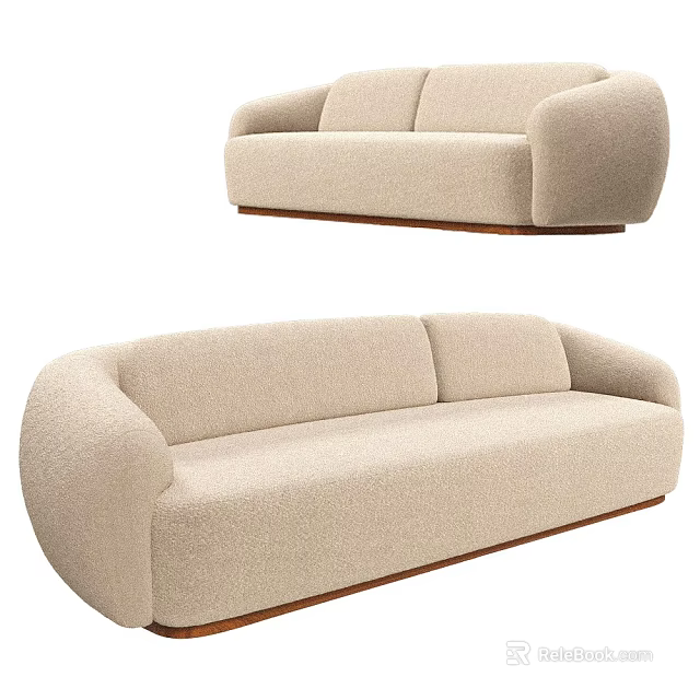 Beige Bouclé Fabric Sectional Sofa With Wooden Legs Modern Living Room Design 3d model 