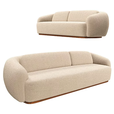 Beige Bouclé Fabric Sectional Sofa With Wooden Legs Modern Living Room Design 3d model