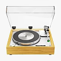 Vintage Vinyl Turntable With Wooden Base Clear Dust Cover And Silver Platter
