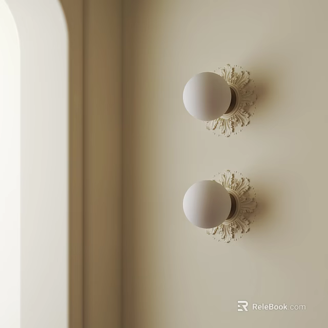 Elegant Wall Sconces With Round Globe Shade And Ornate Base Mounted On Beige Wall 3d model