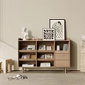 Modern Wooden Bookcase With Open Shelves Books Decorative Items Sculpture And Framed Art On Top