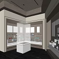 Elegant Modern Showroom Interior Design With White Display Cabinets Glass Cases And Lighting