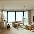 Modern Living And Dining Room Interior Design With Neutral Sofa Dining Table Pendant Lights And Large Windows