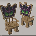Adorable Children's Chairs With Cartoon Mask Backrest Purple Green Details Wooden Frame