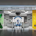 Modern Specialty Store Interior With Colorful Striped Wall Products On Shelves And White Counter