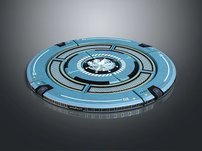 Blue Circular Futuristic Tech Platform With Central Pattern And Ring Structure 3d model