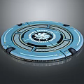 Blue Circular Futuristic Tech Platform With Central Pattern And Ring Structure