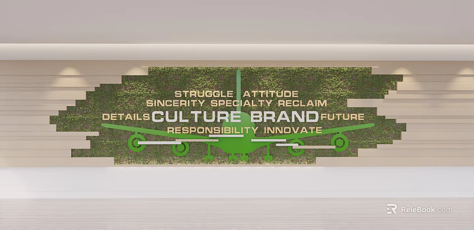 Green Plant Wall Featuring Motivational Keywords Like Struggle Attitude Brand Culture Future 3d model 