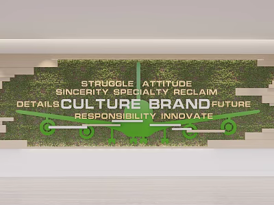 Green Plant Wall Featuring Motivational Keywords Like Struggle Attitude Brand Culture Future 3d model