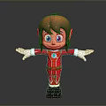 Cute 3D Cartoon Elf Character With Brown Hair Blue Eyes White Gloves And Red Jumpsuit