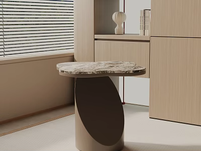 Modern Side Table With Marble Top And Round Base In Wooden Cabinet Interior Design 3d model