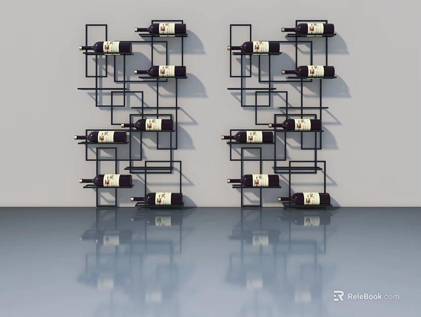 Modern Hinged Door With Black Wine Rack And Wine Bottles In Gray Room 3d model 