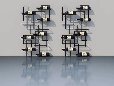 Modern Hinged Door With Black Wine Rack And Wine Bottles In Gray Room 3d model