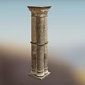 Classical Roman Column With Stone Texture Intricate Carvings Base And Capital