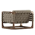 Modern Comfortable Lounge Chair With Wooden Frame And Beige Woven Upholstery