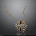 Elegant Gold Chain Necklace With Intricate Red And White Pendant Design