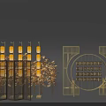 Chinese Style Decorative Arrangement With Golden Screen Lanterns And Round Pattern Characters