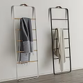Modern Bathroom Ladder Design Towel Rack With Black White Frame And Gray Beige Towels