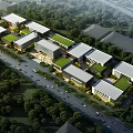 Modern Industrial Factory Building With Glass Windows Multi Storey Structure Greenery And Parking Area